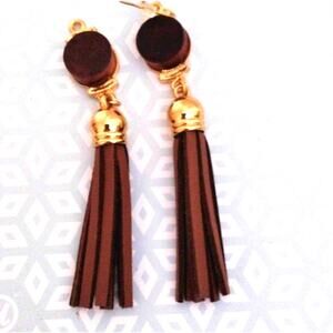 Wood & Leather Tassel Earrings Pierced Hypoallergenic Western Boho Hippie Tribal